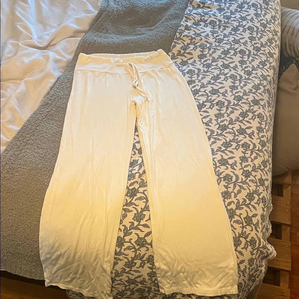 Cream Wide Leg Drawstring Lounge Pants